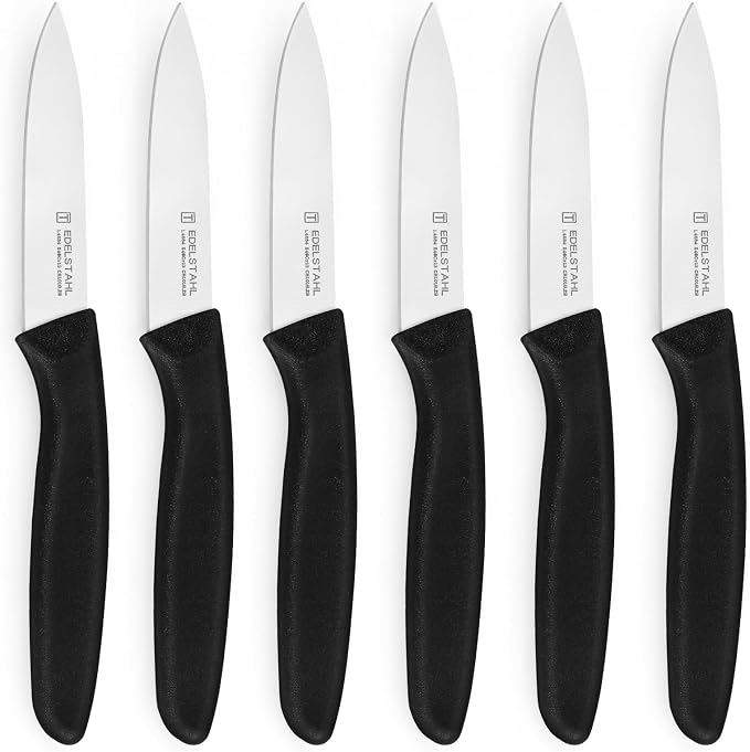 Paring Knife Set of 6,Premium Paring Knives,Stainless Steel Vegetable&Fruit Knife,Sharp Small Knife Set,Straight Edge Paring Knives Set,PP Plastic Handle Cutting Knifes,Black,Peeling Knives