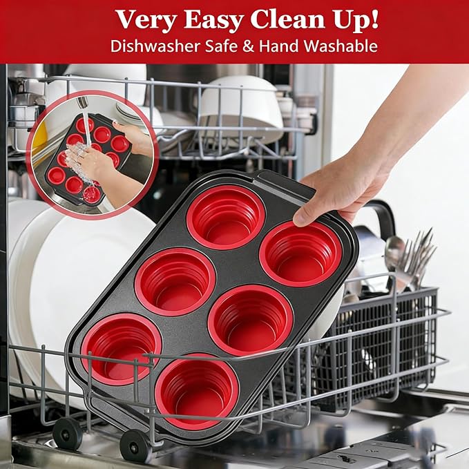 Muffin Pan, 6-Cup Nonstick Silicone Muffin Pans for Baking, Food-Grade Cupcake Pan for Oven, Microwave, Dishwasher Safe, BPA-Free Silicone Baking Mold for Muffins, Cupcakes, Egg Muffins