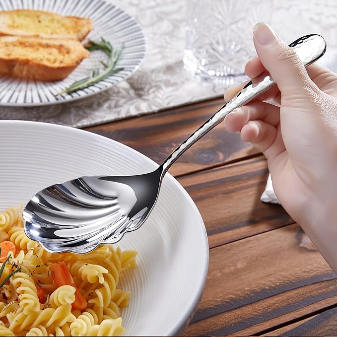 KEAWELL Premium 8.5" Hammered Vegetable Spoon – 18/10 Stainless Steel – Exquisite Blend of Elegance and Functionality – Dishwasher Safe