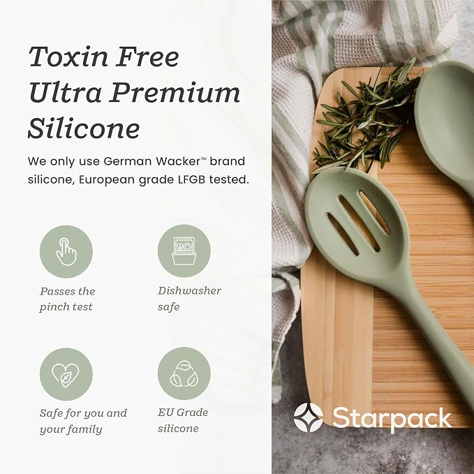 Starpack 'Let it Drain' XL Silicone Slotted Spoon (13.5 Inches)- Large Spoon with Slots for Cooking Heat Resistant to 600°F - Silicone Slotted Serving Spoons, Non Stick Cooking Spoons with Slots