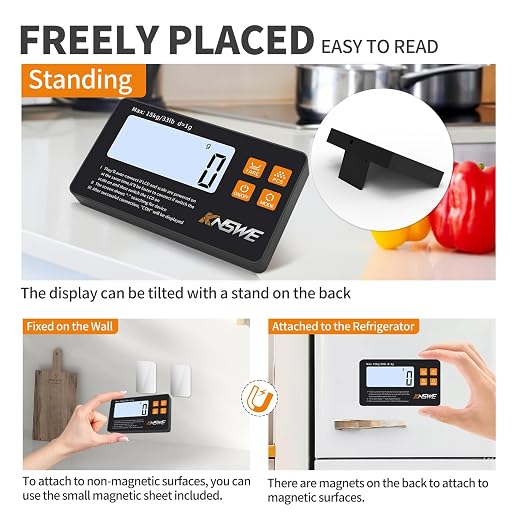 Food Scales with Split Wireless LCD Display 33lb/15kg Digital Kitchen Scale 304 Stainless Steel 1g High Precision 7 Units for Cooking Baking Electric Weighing Coffee with PCS Tare Function