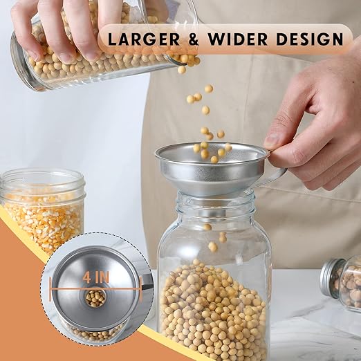 Aozita 18/8 Stainless Steel Spice Funnel with Handle for Spice Jars - Professional Grade Kitchen Tools
