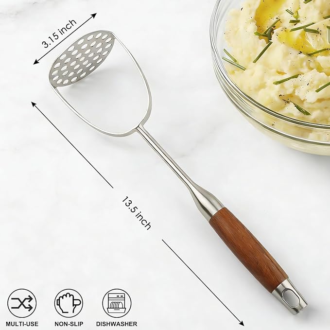 304 Stainless Steel Potato Masher, Heavy Duty Mashed Potato Masher, Professional Integrated Honeycomb, Effortless Mashing Tool for Potatoes, Avocados, Vegetables, Fruit, Meat, Dishwasher
