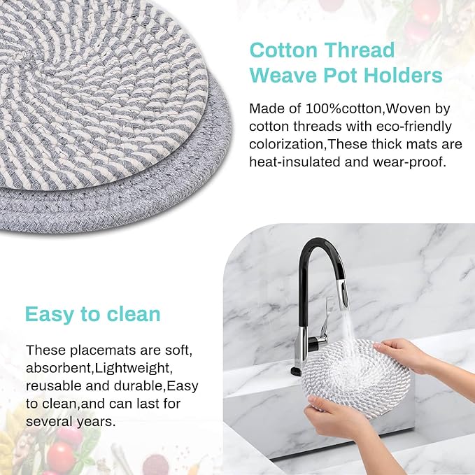 Billbotk Trivets for Hot Dishes, 6 Pieces Pot Holders for Kitchen, 100% Cotton Woven Hot Pads for Kitchen, Trivets for Kitchen Heat Resistant, 11.8 Inches and 7 Inches