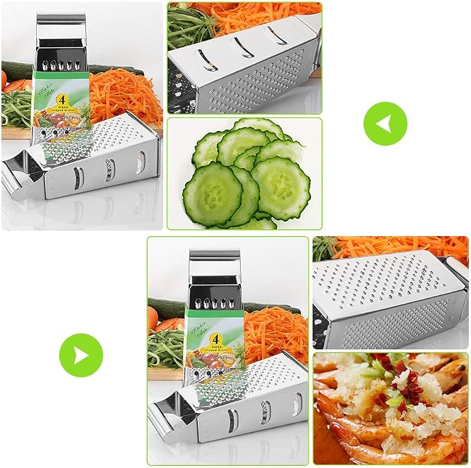 Box Grater, 4-Sided Stainless Steel Large Grater for Parmesan Cheese, Ginger, Vegetables