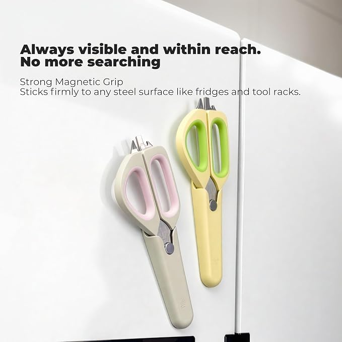 Zuutii Magnetic Kitchen Scissors, Heavy Duty Multi-Purpose Cooking Shears - Dishwasher Safe, Comfort Grip with Safety Lock Food Scissors for Chicken Bones, Herbs, Poultry, Vegetables,Yellow&Green