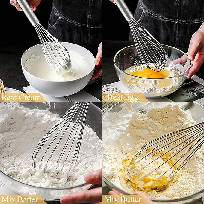 Stainless Steel Balloon Whisk Set 3 Pieces Professional Kitchen Whisks for Cooking Stainless Steel Whisk for Blending Whisking Beating and Stirring Enhanced Version Balloon Wire Whisker Egg Beater