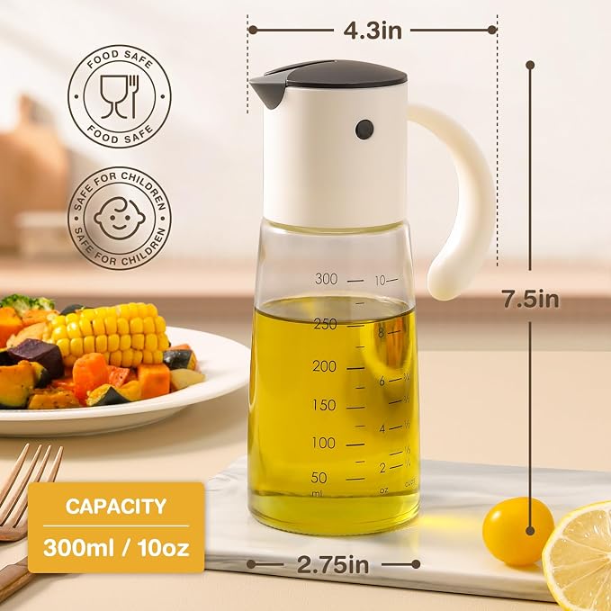 Vucchini Oil Dispenser Olive Oil Dispenser Bottle Set 10 oz for Kitchen Cooking - Auto Flip Condiment Container With Leakproof Vinegar Glass Cruet Non-Drip Spout