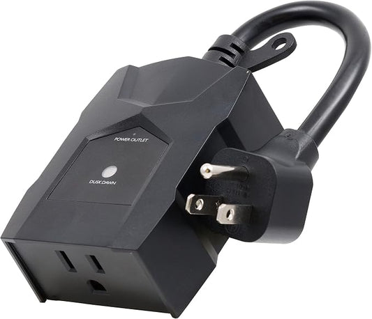 UltraPro Outdoor Dusk to Dawn Outlet Timer, Weather‑Resistant Single Outlet Light Sensor Plug, Automatic Landscape & Seasonal Lighting Control, 1 Pack, Black, 70385