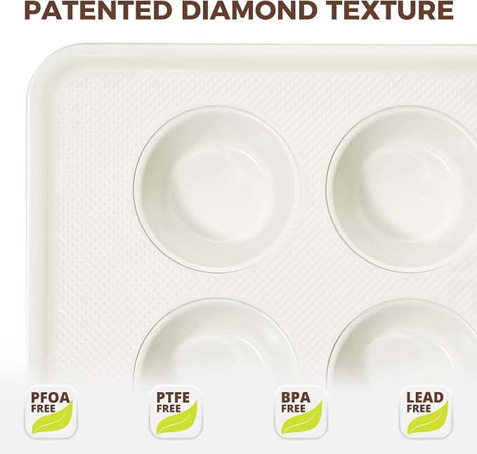 HONGBAKE Nonstick Ceramic Muffin Pan, 6 Cup Muffin tin for Baking, Non-toxic Cupcake Pan, Heavy-duty Aluminized Steel Cupcake Tray with Diamond Texture, Easy To Clean, Cream
