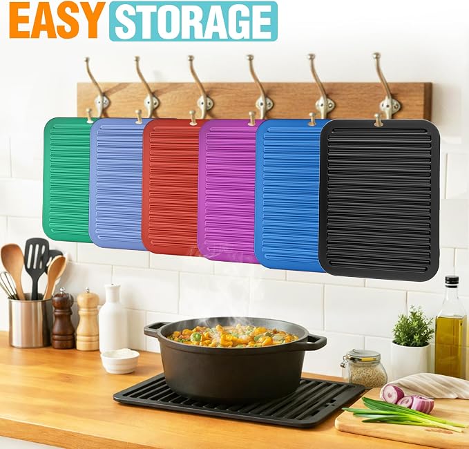 Silicone Trivets for Hot Pots and Pans - 4 Heat Resistant Pot Holders Silicone Trivet Mat Multipurpose Counter Pads (Dark Black)