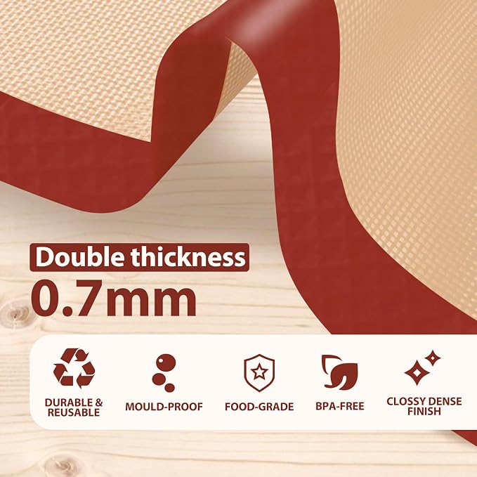 2 Half & 1 Quarter Silicone Baking Mat, Baking Sheets | Non Stick, Heat-Resistant, Reusable Oven Baking Supplies for Cookies, Bread & Pastry, Oven-safe, Red