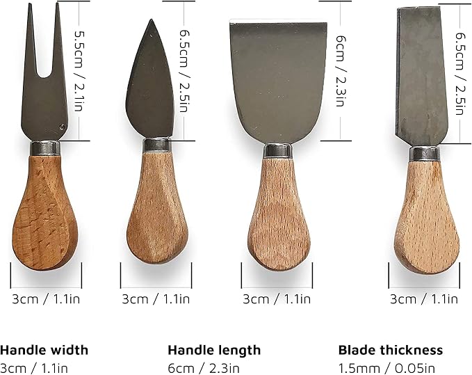 Jean-Patrique Cheese Knives - Set of 4, Includes Serving Fork, Parmesan, Hard and Soft Cheese Knife - From