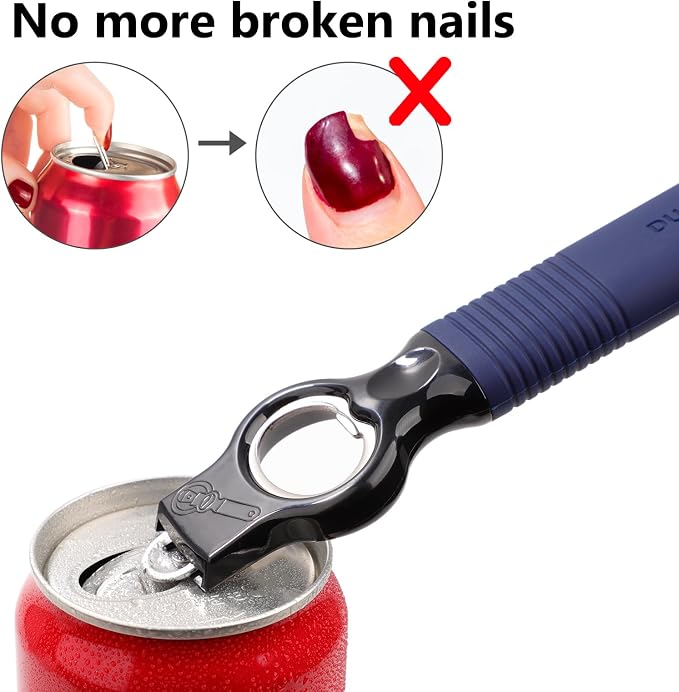 2-Pack Magnetic 2-in-1 Beer Bottle Cap & Soda Can Opener-Navy | Soft Silicone Handle with Built-in Magnet Sticks to Fridges / Easy Can Tab Opener for Bartenders, Seniors, and Long nails