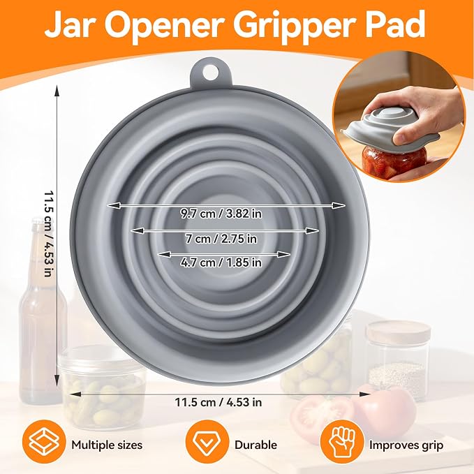 4-In-1 Jar Opener for Weak Hands & Seniors, Adjustable Fits Lid 0.98-3.54In | Effortlessly Opens Stubborn Screw Lids & Bottle Caps. White Jar Lid Opener, 3 Stainless Steel Claws, Kitchen Gifts For Women