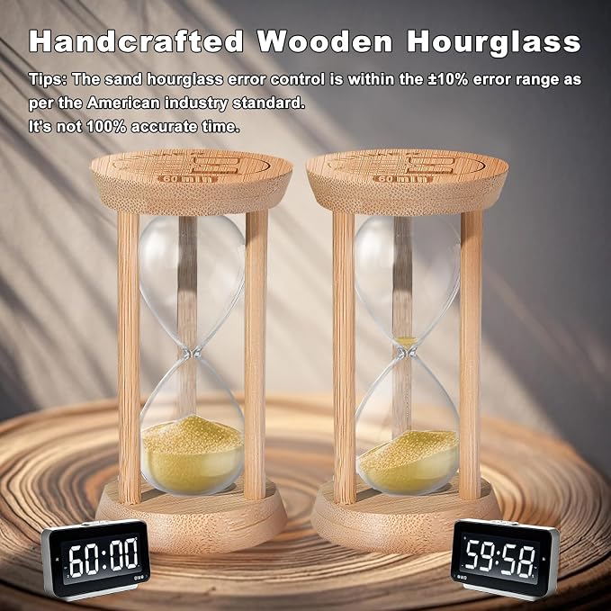 Wooden Sand Timers,5 Minute Bamboo Mini Gold Sand Hourglass for Meditation & Decor, 5 Min Small Reloj De Arena Sandglass for Kitchen, Office, Yoga, Game, Classroom