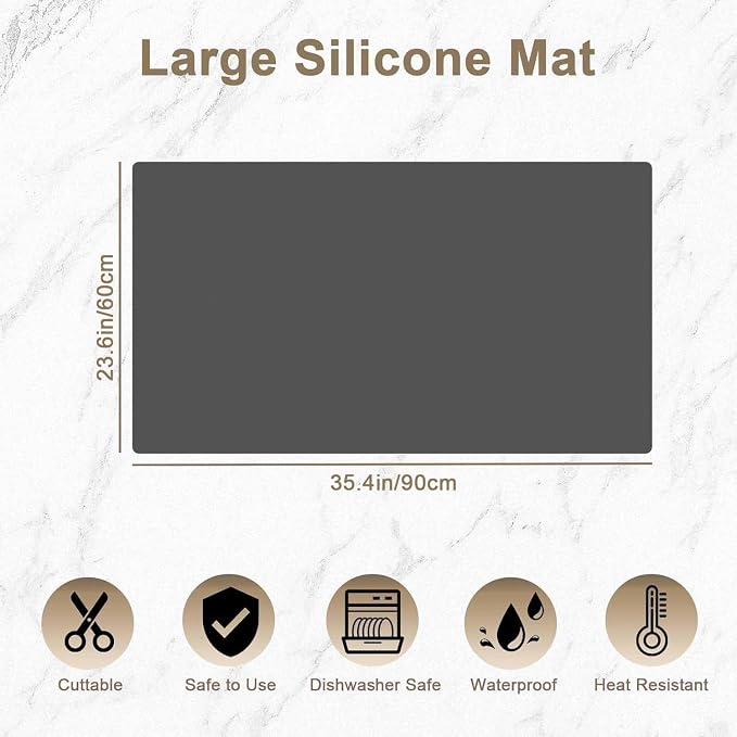 35.4"x23.6"(90cmx60cm) Large Silicone Mat for Kitchen Counter, Non-Slip Heat Resistant Countertop Protector, Waterproof Multipurpose Mat for Kitchen Island, Semitransparent