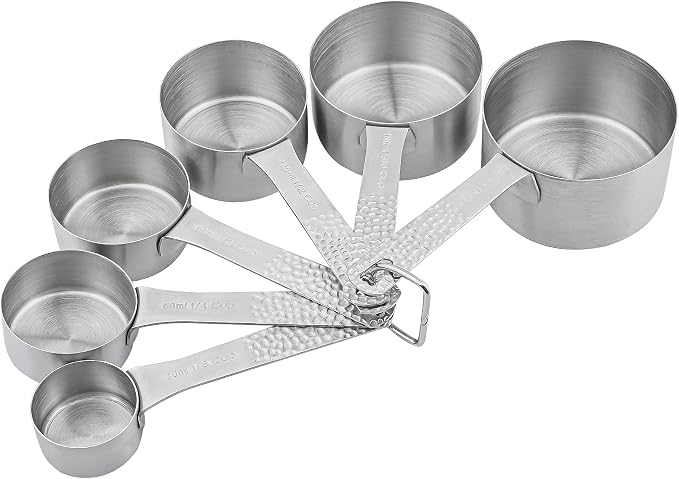 Measuring Cups Set 6, 18/8 (304) Stainless Steel 6 Dry Measuring Cups Set, Metal Kitchen Metric & US Measure Cup with 3/4 Cup for Cooking and Baking