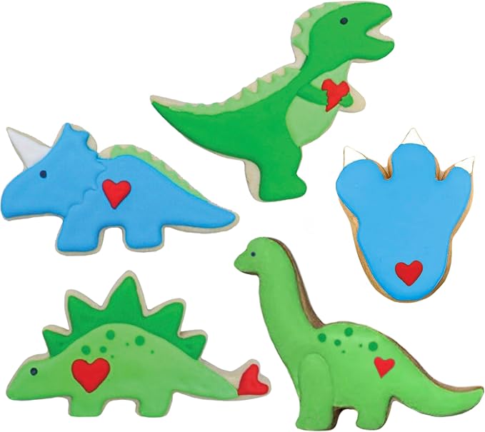 Ann Clark Dinosaur Cookie Cutters 5-Pc Set (Triceratops, Stegosaurus, T-Rex, Brontosaurus, Dino Footprint) Made in USA