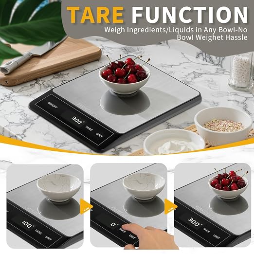 Food Scale - Rechargeable Digital Kitchen Scale 33lb, 1g/0.05oz Precision, Type-C, Stainless Steel, Grams/Ounces, LCD Display, for Cooking/Baking/Meal Prep (Ash Silver)