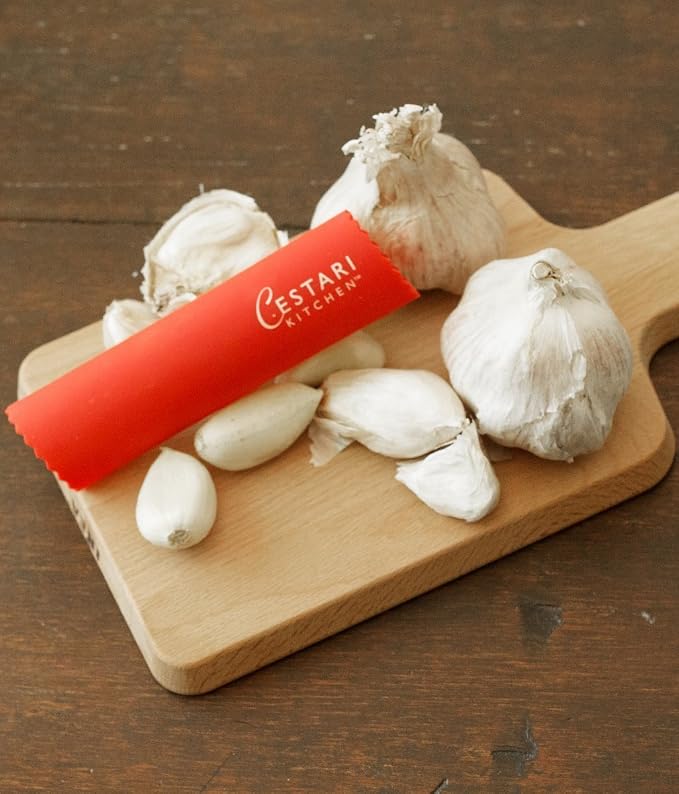 Set of 2 Red Garlic Peeler Silicone Tube Rollers - Easy Roll Garlic Skin Remover - Sturdy Thick Odor Free - Peels Multiple Cloves of Garlic in Seconds - Cestari Kitchen Garlic Peelers are BPA Free