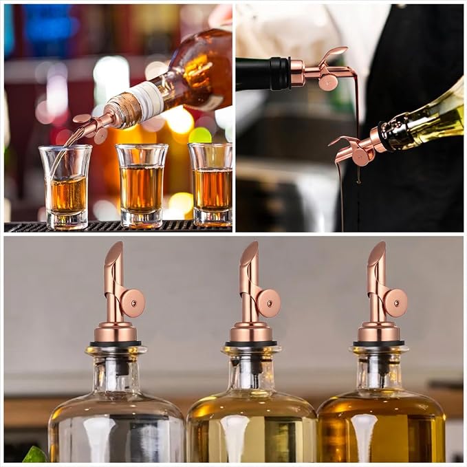 2 PCS Olive Oil Spout, Olive Oil Dispenser Spout, Stainless Steel Weighted Bottle Pourers, Self-Closing Liquor Pour Spouts for Oils, Vinegar, Syrup, And Alcohol, Rose Gold