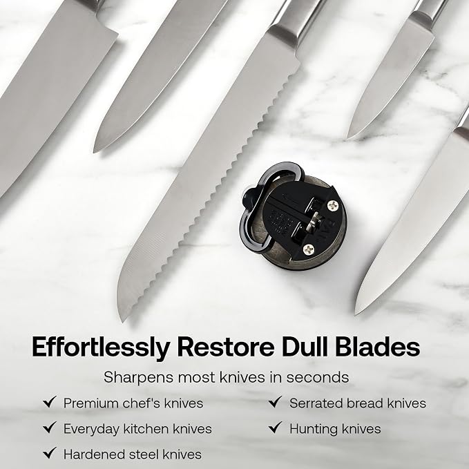 AnySharp – Editions – Hands Free Knife Sharpener - Easy to Use Sharpening Tool with PowerGrip Suction Base and 20-Degree Pre-Set Angle - for All Knives: Chef's, Serrated, and Hardened Steel - Stone