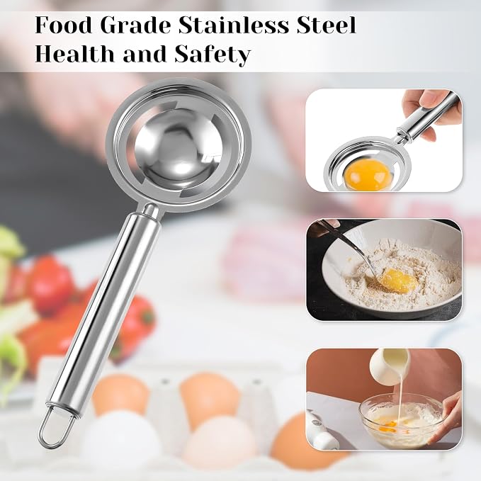 Andibro Stainless Steel Egg Separator - Long Handled Egg Sieve Tool for Kitchen Baking Cooking