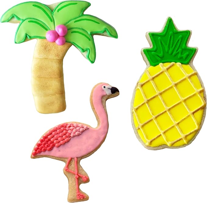 Ann Clark Tropical Hawaiian Cookie Cutters 3-Pc. Set Made in USA, Flamingo, Palm Tree, Pineapple