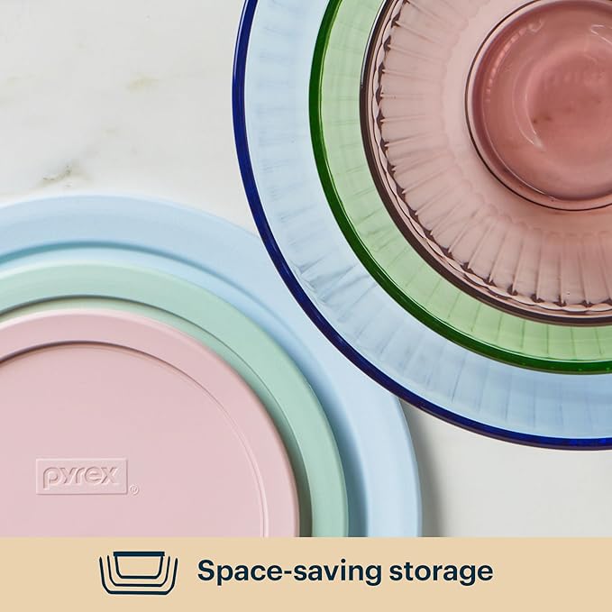 Pyrex Colors (3-Pack) Sculpted Tinted Glass Mixing Bowls with Plastic Lids