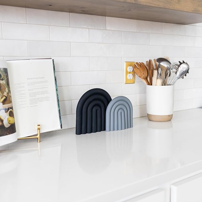 Premium Silicone Trivet Set, Freestanding Bendable Design, Kitchen Decor - Durable & Stylish Heat-Resistant Countertop Protector (Monochrome, Set, Arch)