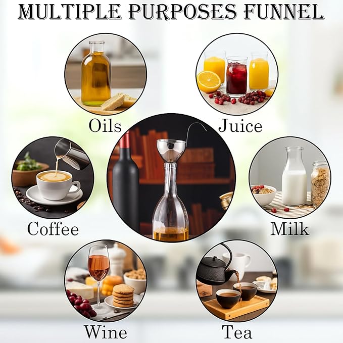 2 Sets Stainless Steel Funnel with Strainer 3 Inch Mouth Diameter Wine Filter Strainer for Filling Bottles, Oils, Juice, Wine, Coffee, Milk