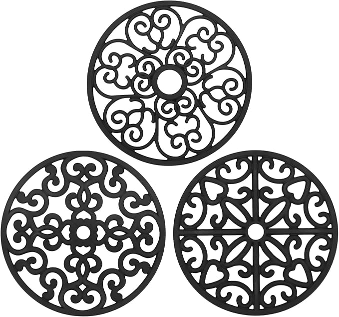 3PCS Heat Resistant Silicone Trivet Mats for Hot Dishes, Black | Flexible, Non-Slip, Modern Kitchen Trivets Protects Table & Countertop, For Teapots Pans Bowls, Daily Kitchen Use
