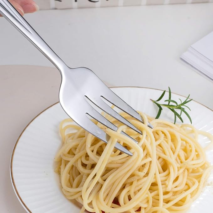 GoGeiLi Stainless Steel Serving Spoon and Serving Fork Set, Include 3 Large Serving Spoon and 3 Serving Fork, 9.5-inch Catering Serving Utensil Set, Dishwasher Safe