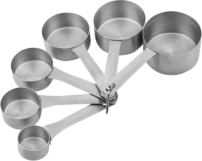 Measuring Cups Set, 18/8 Stainless Steel Measuring Cup Set, 6 Metal Measuring Cups with Measure Equivalents, Dry Kitchen Measure Cups, Baking Measurement Cups with 1/8 & 3/4 Measuring Cup