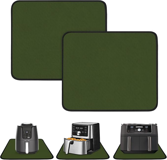 2 PCS Heat Resistant Mats for Countertop Air Fryer, 24x21in, Green | 1022 ℉ Fireproof mat, air fryer accessories for ninja, cosori, waterproof hot pads for kitchen toaster, oven, coffee maker