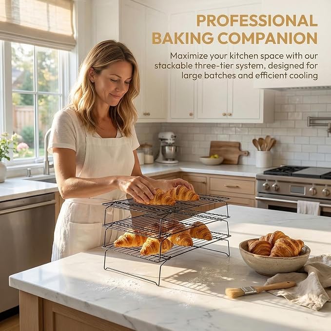 Collapsible Cooling Rack, Stainless Steel Rack for Cookie Baking (3-TIER) | Wire Cooling Rack for Baking, Cookies, Cake, Fruit, Bread,Roasting, Grilling, Drying Rack, Dishwasher Safe