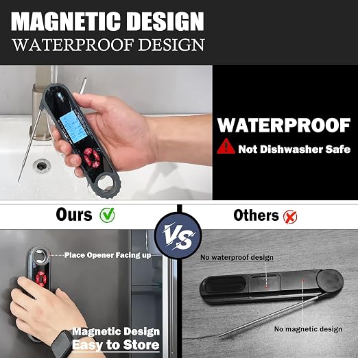 3 in 1 Meat Thermometer Digital with Beer Bottle Opener, Built-in a Kitchen Timer. Waterproof, Large Backlit Screen, Perfect Kitchen Accessories,BBQ Grill Cooking Gifts for Men,Fathers Day Gift