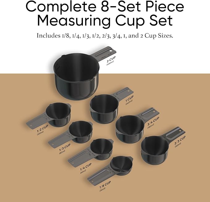 Color Up Measuring Cup Set, 8 Piece – Includes 2 Cup, Black Finish, Stainless Steel, Accurate for Wet & Dry Ingredients, Embossed Markings, Easy-Pour Spouts, Dishwasher-Safe, Kitchen Essential