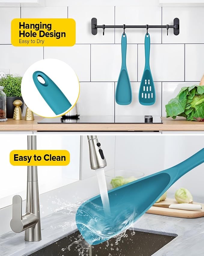 Pack of 2 Cooking Spoons for Non Stick Cookware, Multifunction Spatula Spoon BPA-Free, One-Piece Design, Suitable for Scooping, Scraping, Serving and Mixing(BLUE)