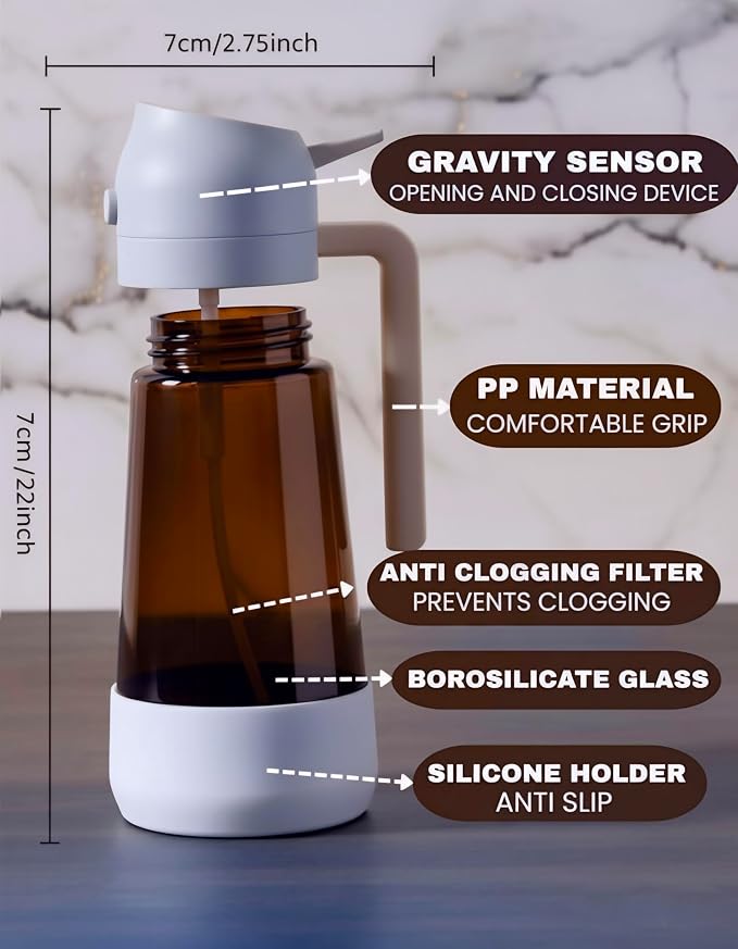 Oil Dipenser Bottle with Silicone Bottom And Silicone Brush, 2 in 1 Olive Oil Sprayer and Dispenser, Oil Spray Bottle 470ML/ 17OZ for Cooking, Kitchen, BBQ, Air Fryer, Salad, Baking