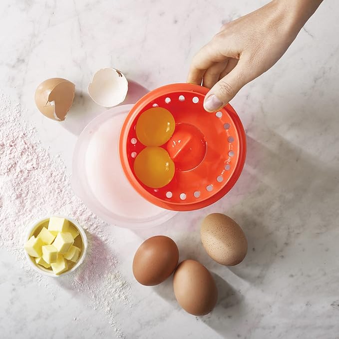 Egg White Filter, Household Egg Separator Multiple Leaking Holes Plastic Kitchen Convenient Kitchen Gadgets for Baking for Cake(Dark Orange)