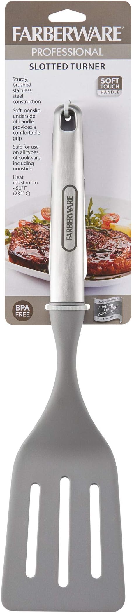 Farberware Slotted Turner Spatula for Nonstick Cookware, Heat-Resistant Nylon Flip Spatula with Ergonomic Handle, Dishwasher Safe, 13.5 Inches