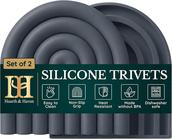Silicone Trivets for Hot Dishes, Heat-Resistant, Non-Slip Pot Holders for Kitchen & Coasters Durable Hot Pads for Pots, Pans, Baking Dishes & Kitchen Appliances Set of 2 Slate Black