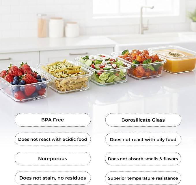 Zulay Kitchen 5 Piece Large 36oz Glass Storage Container Sets with Lids - Premium BPA Free Borosilicate Glass Food Storage Containers - Leak-Proof Meal Prep - Microwave, Freezer & Oven Safe - Gray
