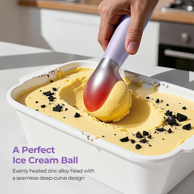 Heated Ice Cream Scoop Rechargeable, 3-Speed Electric Warming Ice Cream Scooper with LED Display, Heats to 160°F for Hard Ice Cream and More, Easy for Seniors & Kids, IP67 Waterproof, Easy to Clean