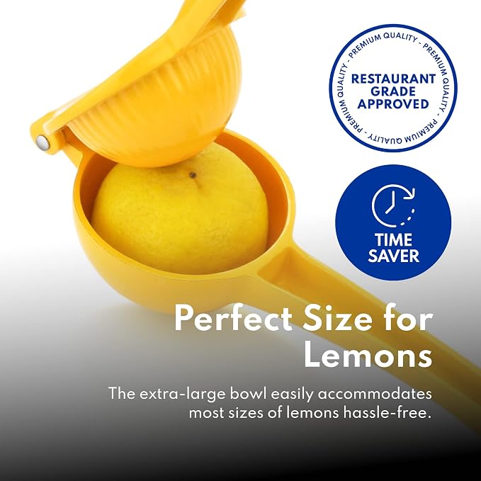 New Star Foodservice 42856 Commercial-Grade Enameled Aluminum Lemon Squeezer, Heavy Duty Citrus Juicer Press, Yellow