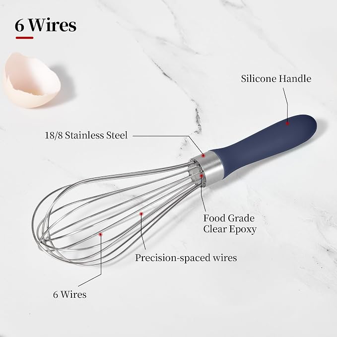 18/8 Stainless Steel Cooking Balloon Whisk (Small, Midnight Blue) | Heavy Duty Metal Kitchen Wire Whisker Wisking Tool Egg Beater Hand Mixer for Mixing Baking Beating Stirring Sauce Flour