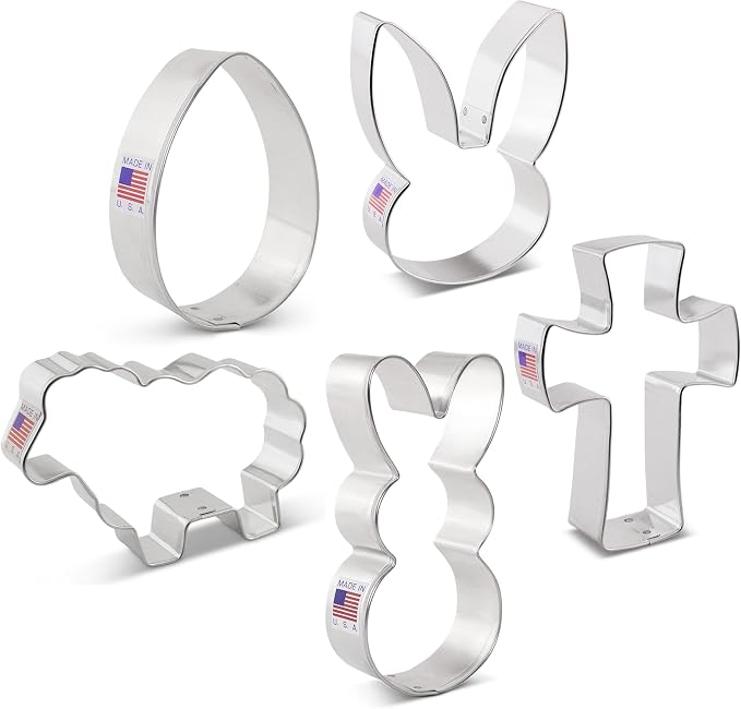 Ann Clark Easter 5-Pc. Cookie Cutter Set, Made in USA, Egg, Bunny, Bunny Face, Holy Cross, Lamb