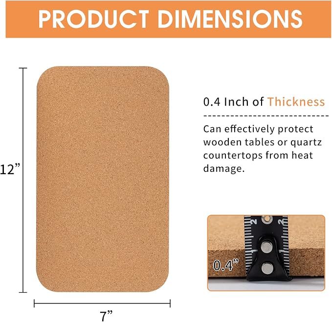 Rectangle Cork Trivets Set - 12 Pack, 12" x 7" x 0.4" Thick, Heat-Resistant Cork Hot Pads for Countertop, Table, and Kitchen, Perfect for Hot Pots and Pans
